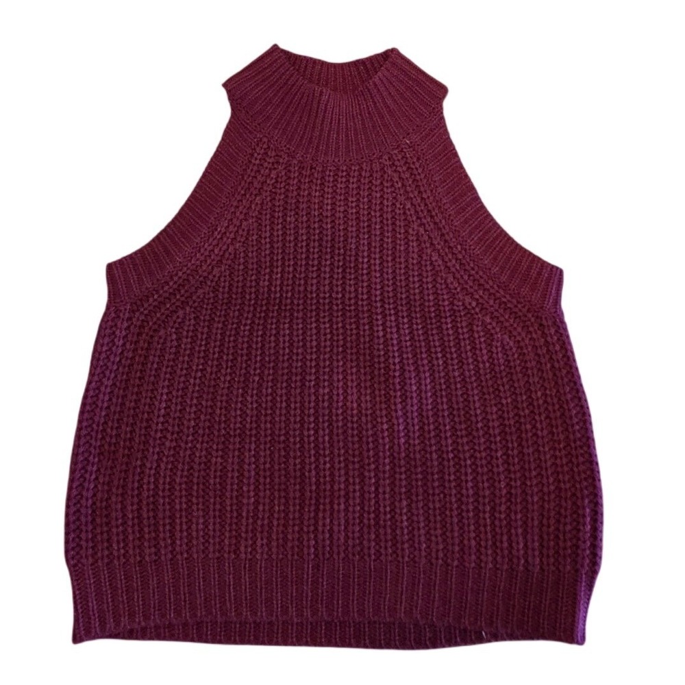 Foreign Exchange Womens Burgundy Mock Neck Sleeveless Chunky Knit Sweater Vest S